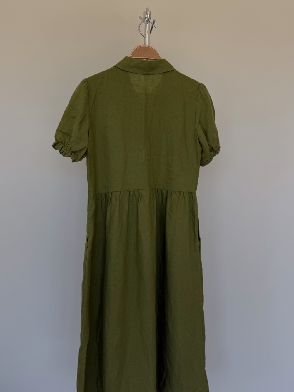 Wilfred Aritzia Olive Green Linen Blend Button Front Midi Dress XS-S - Picture 7 of 9